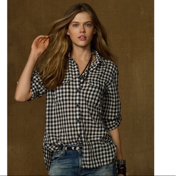 Lauren Ralph Lauren Tops - Lauren Ralph Lauren Brown Gingham Button Down Med